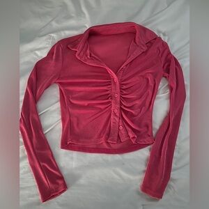 Women's Pink Ruched Button-Up Top